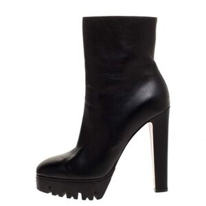 Le Silla Black Leather Mid Calf Square Toe Platform Boots Size 39 (US 8.5-9)